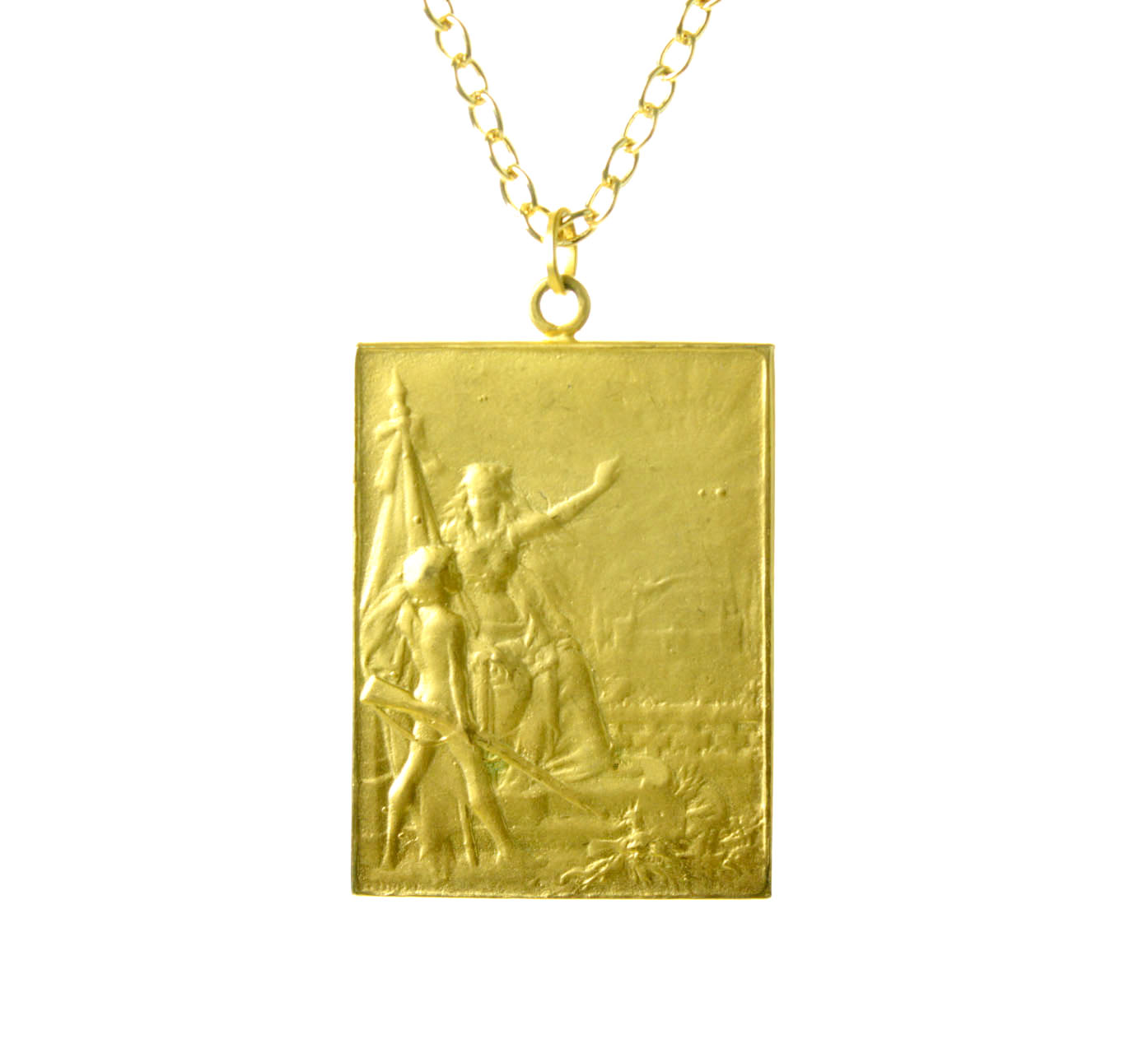 Young Man Armed Female Antique Medallion | 3187