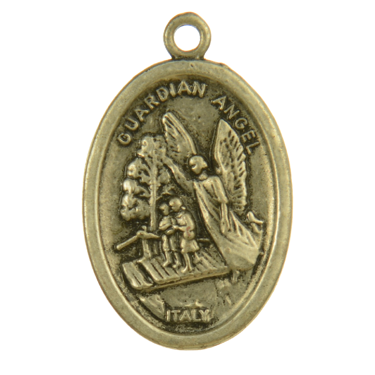 Guardian Angel & Children Embossed Italian Medallion | 4037