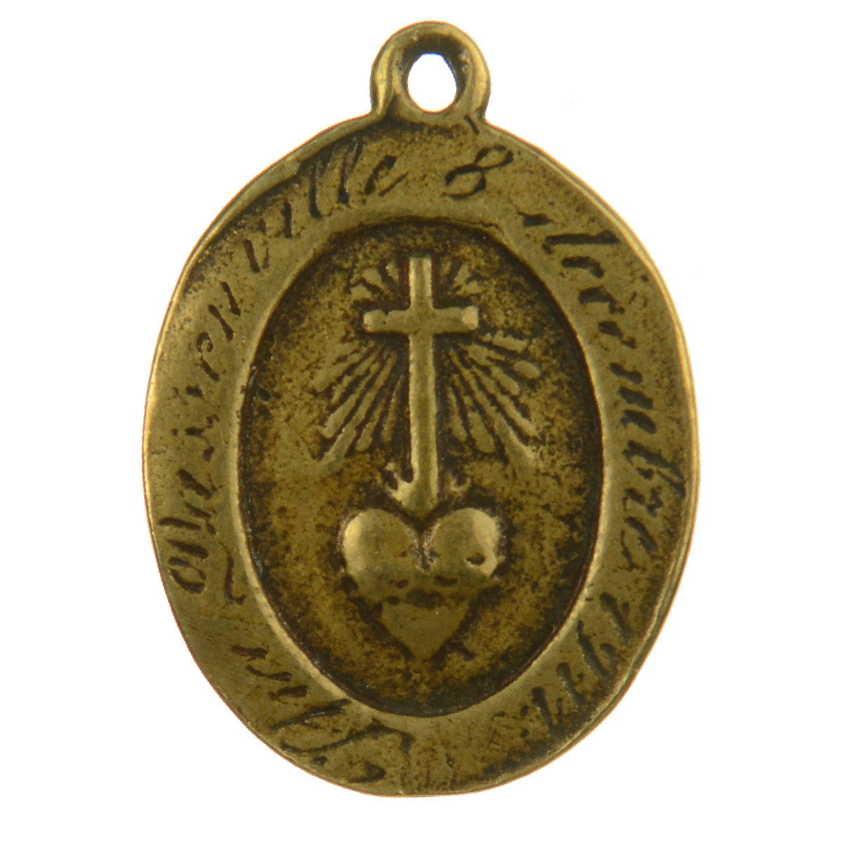 Cross Heart & Rays Religious Ancient Medallion | 4075