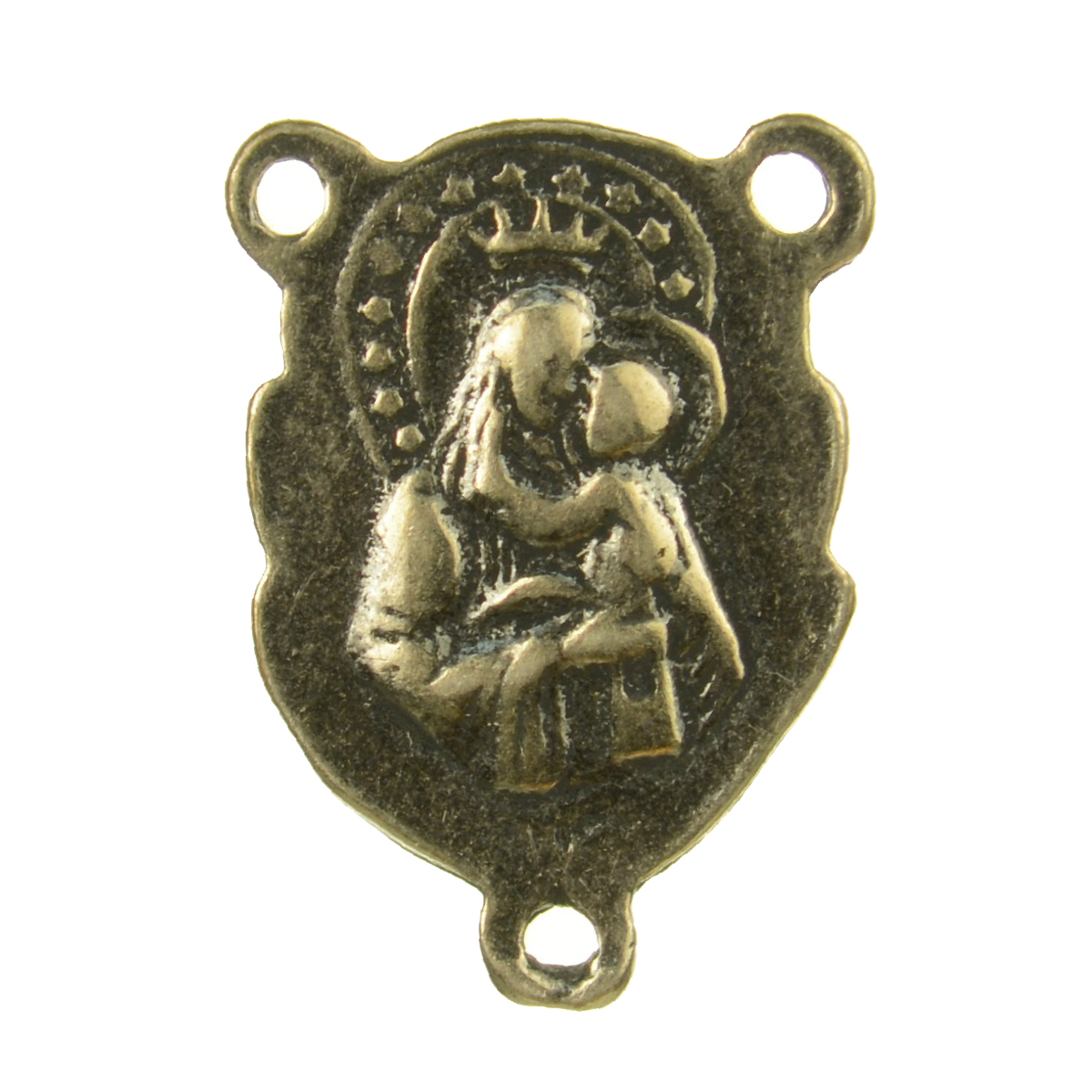 Archaic Mother Mary & Infant Jesus Crown & Stars Medallion | 4175